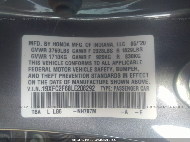 Photo 8 VIN: 19XFC2F68LE208292 - HONDA CIVIC SEDAN 