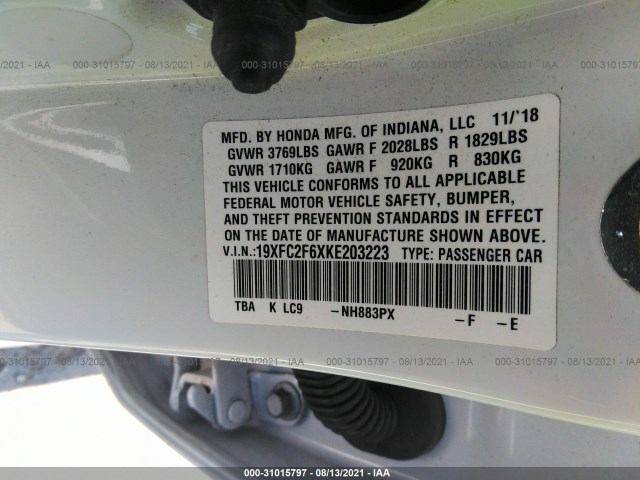 Photo 8 VIN: 19XFC2F6XKE203223 - HONDA CIVIC SEDAN 