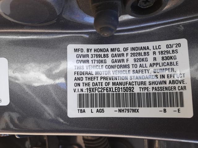 Photo 9 VIN: 19XFC2F6XLE015092 - HONDA CIVIC LX 