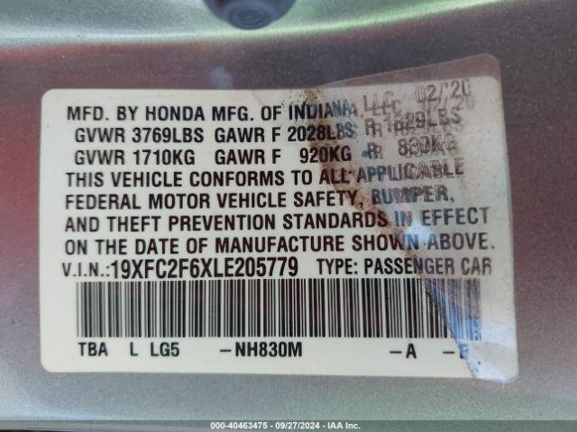 Photo 8 VIN: 19XFC2F6XLE205779 - HONDA CIVIC 