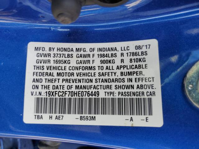 Photo 11 VIN: 19XFC2F70HE076449 - HONDA CIVIC EX 