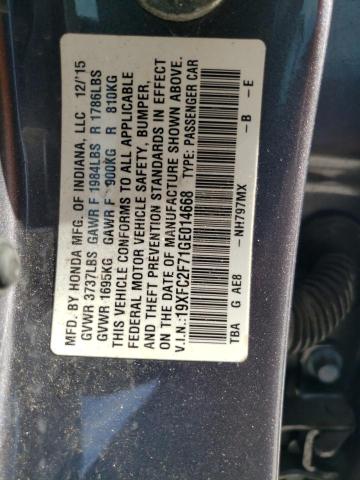 Photo 9 VIN: 19XFC2F71GE014668 - HONDA CIVIC EX 