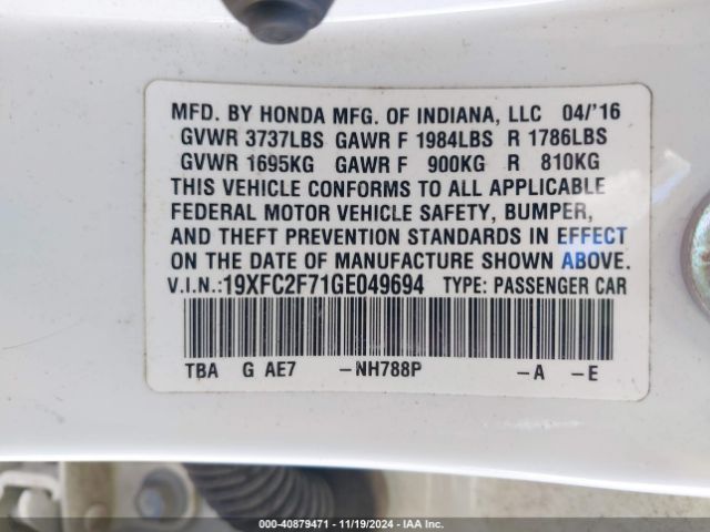 Photo 8 VIN: 19XFC2F71GE049694 - HONDA CIVIC 