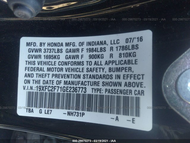 Photo 8 VIN: 19XFC2F71GE236773 - HONDA CIVIC SEDAN 