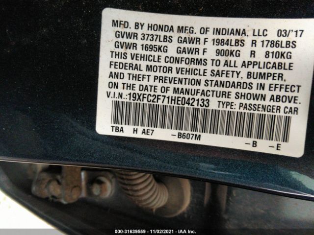 Photo 8 VIN: 19XFC2F71HE042133 - HONDA CIVIC SEDAN 