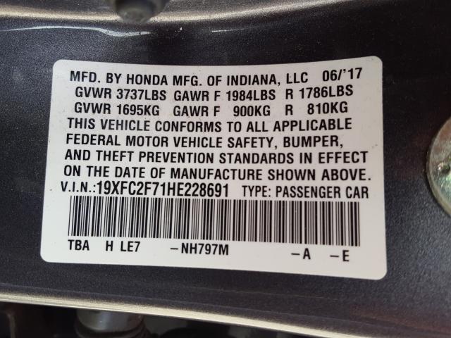 Photo 9 VIN: 19XFC2F71HE228691 - HONDA CIVIC EX 