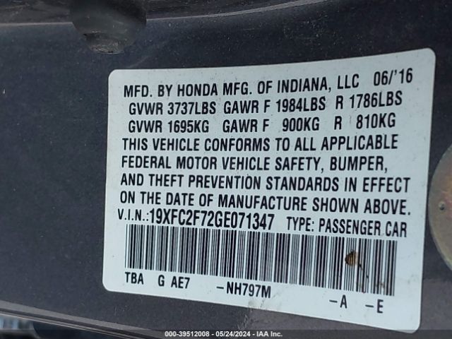 Photo 8 VIN: 19XFC2F72GE071347 - HONDA CIVIC 