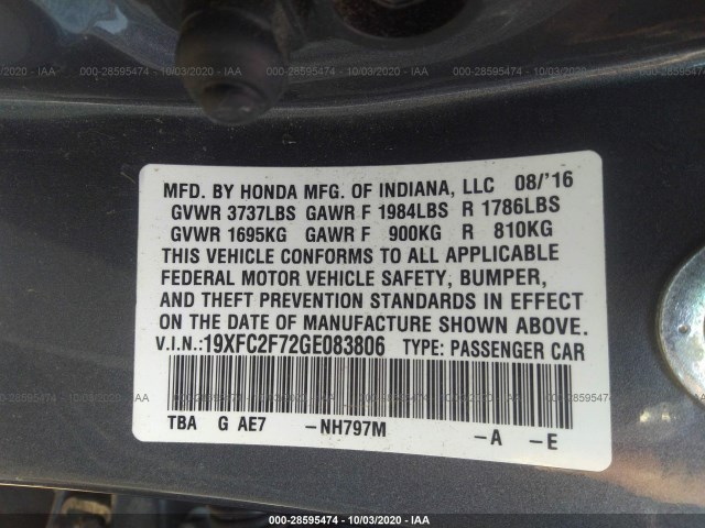 Photo 8 VIN: 19XFC2F72GE083806 - HONDA CIVIC SEDAN 