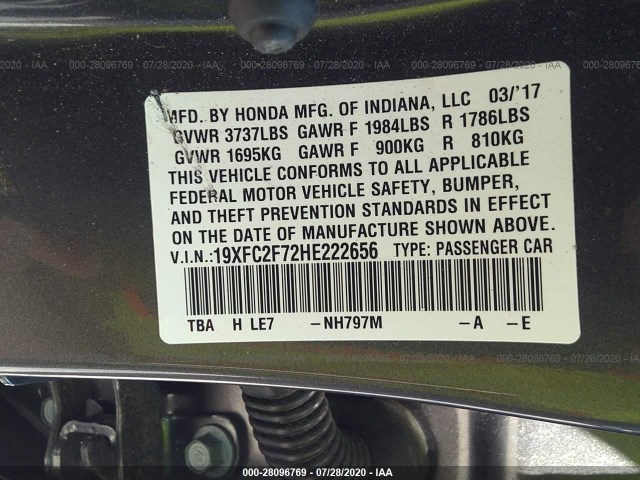 Photo 8 VIN: 19XFC2F72HE222656 - HONDA CIVIC SEDAN 