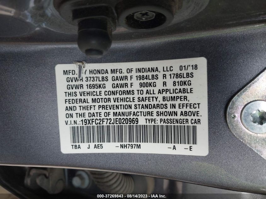 Photo 8 VIN: 19XFC2F72JE020969 - HONDA CIVIC 