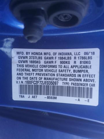 Photo 9 VIN: 19XFC2F72JE035097 - HONDA CIVIC EX 