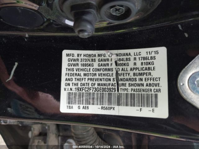 Photo 8 VIN: 19XFC2F73GE003929 - HONDA CIVIC 