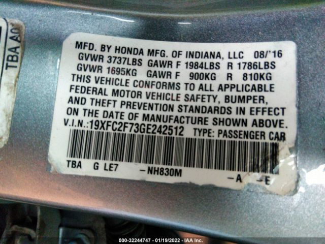 Photo 8 VIN: 19XFC2F73GE242512 - HONDA CIVIC SEDAN 