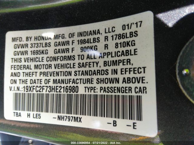 Photo 8 VIN: 19XFC2F73HE216980 - HONDA CIVIC SEDAN 