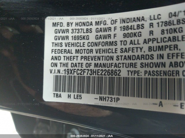 Photo 8 VIN: 19XFC2F73HE226862 - HONDA CIVIC SEDAN 