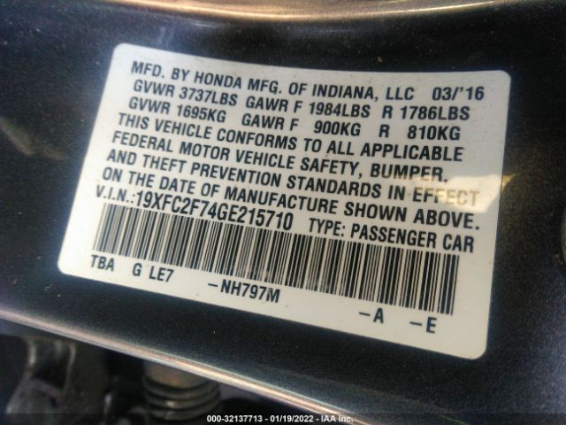 Photo 8 VIN: 19XFC2F74GE215710 - HONDA CIVIC SEDAN 