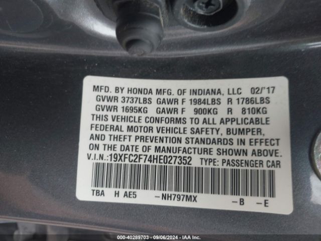 Photo 8 VIN: 19XFC2F74HE027352 - HONDA CIVIC 