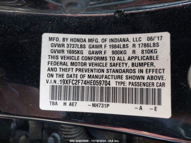 Photo 8 VIN: 19XFC2F74HE059704 - HONDA CIVIC 