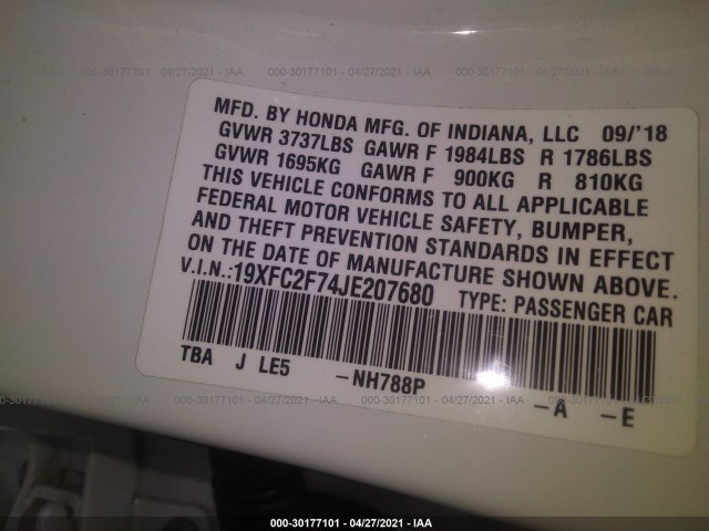 Photo 8 VIN: 19XFC2F74JE207680 - HONDA CIVIC SEDAN 