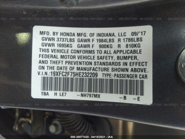 Photo 8 VIN: 19XFC2F75HE232209 - HONDA CIVIC SEDAN 