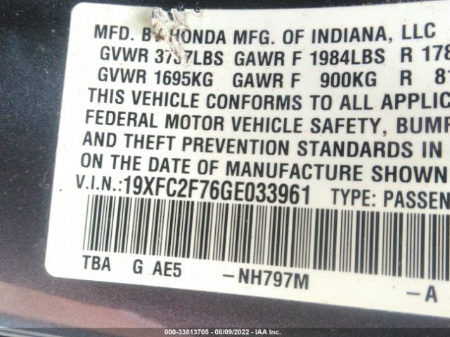 Photo 8 VIN: 19XFC2F76GE033961 - HONDA CIVIC SEDAN 