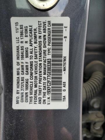 Photo 11 VIN: 19XFC2F77GE003383 - HONDA CIVIC 