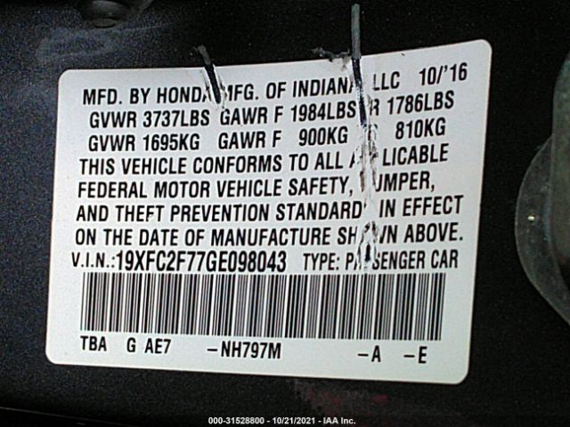 Photo 8 VIN: 19XFC2F77GE098043 - HONDA CIVIC SEDAN 