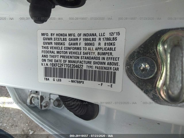 Photo 8 VIN: 19XFC2F77GE204622 - HONDA CIVIC SEDAN 