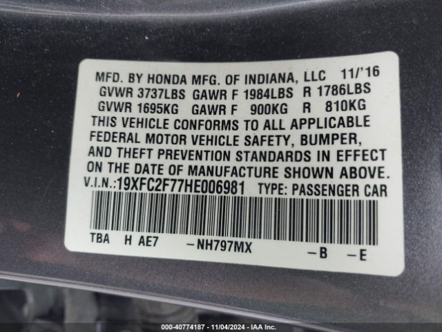 Photo 8 VIN: 19XFC2F77HE006981 - HONDA CIVIC 