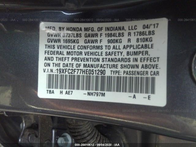 Photo 8 VIN: 19XFC2F77HE051290 - HONDA CIVIC SEDAN 