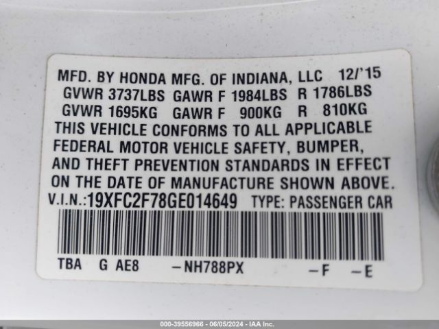 Photo 8 VIN: 19XFC2F78GE014649 - HONDA CIVIC 