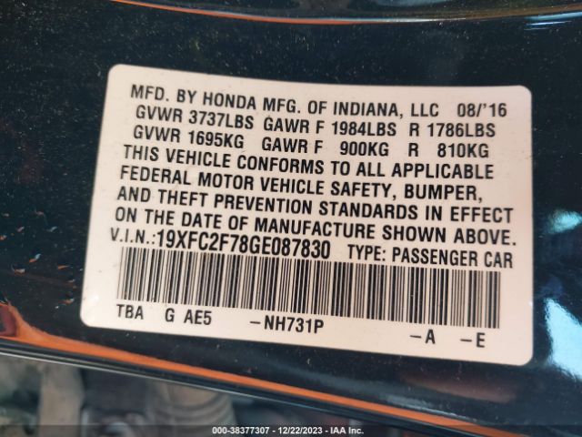 Photo 8 VIN: 19XFC2F78GE087830 - HONDA CIVIC 