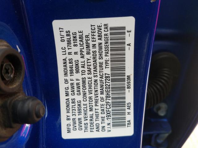 Photo 9 VIN: 19XFC2F78HE027287 - HONDA CIVIC EX 