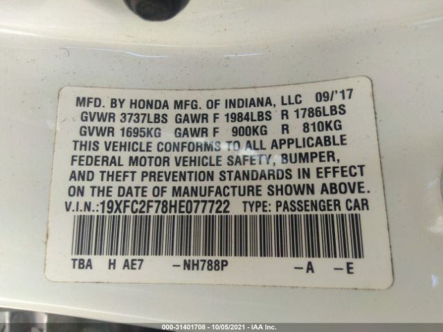 Photo 8 VIN: 19XFC2F78HE077722 - HONDA CIVIC SEDAN 