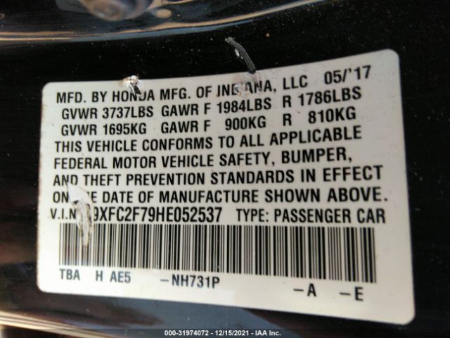 Photo 8 VIN: 19XFC2F79HE052537 - HONDA CIVIC SEDAN 