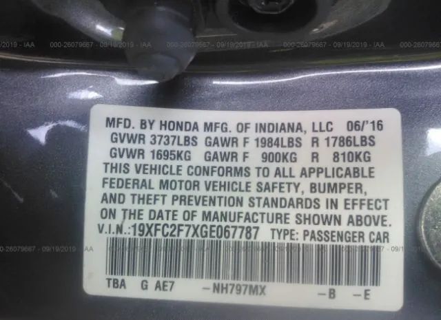 Photo 8 VIN: 19XFC2F7XGE067787 - HONDA CIVIC SEDAN 