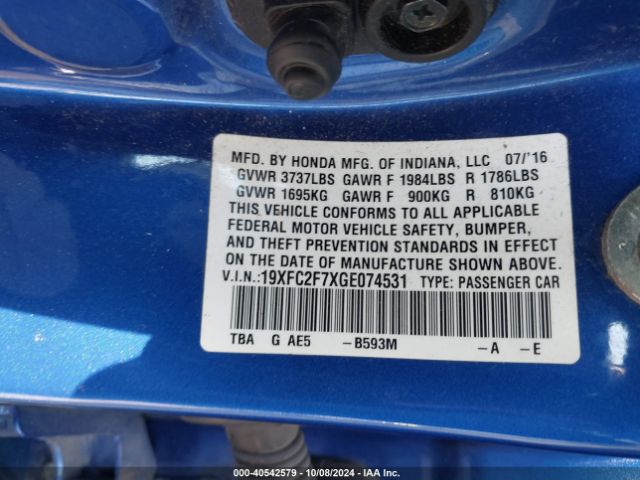 Photo 8 VIN: 19XFC2F7XGE074531 - HONDA CIVIC 