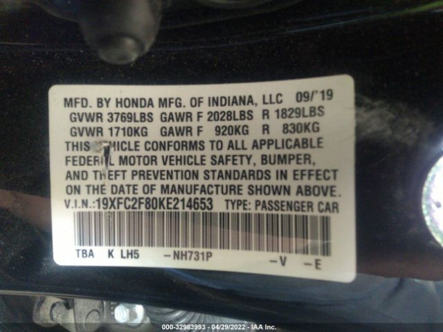 Photo 8 VIN: 19XFC2F80KE214653 - HONDA CIVIC SEDAN 