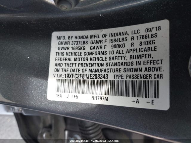 Photo 8 VIN: 19XFC2F81JE208343 - HONDA CIVIC 