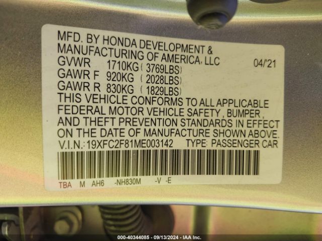 Photo 8 VIN: 19XFC2F81ME003142 - HONDA CIVIC 