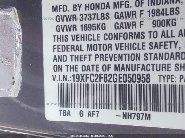 Photo 8 VIN: 19XFC2F82GE050958 - HONDA CIVIC SEDAN 