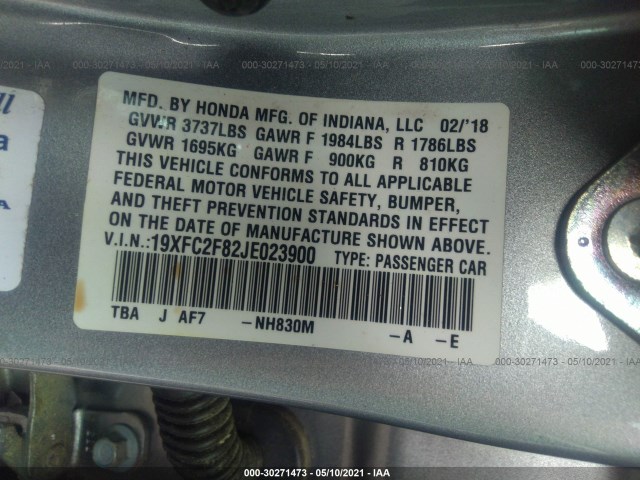 Photo 8 VIN: 19XFC2F82JE023900 - HONDA CIVIC SEDAN 