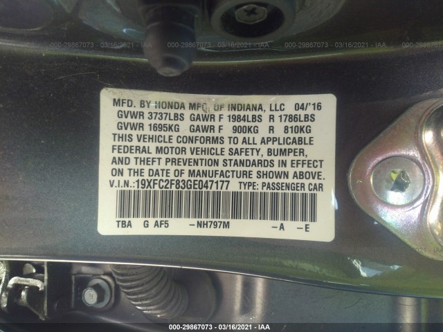 Photo 8 VIN: 19XFC2F83GE047177 - HONDA CIVIC SEDAN 