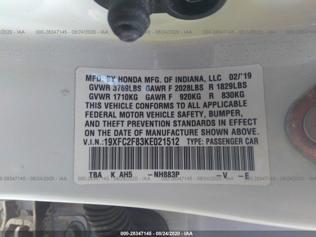 Photo 8 VIN: 19XFC2F83KE021512 - HONDA CIVIC SEDAN 