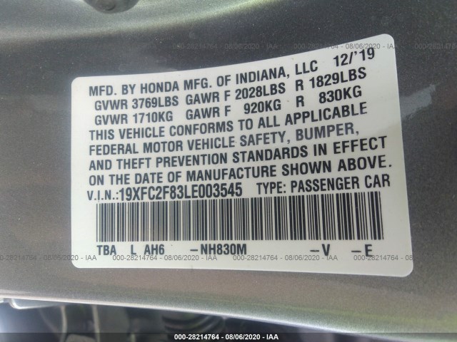 Photo 8 VIN: 19XFC2F83LE003545 - HONDA CIVIC SEDAN 