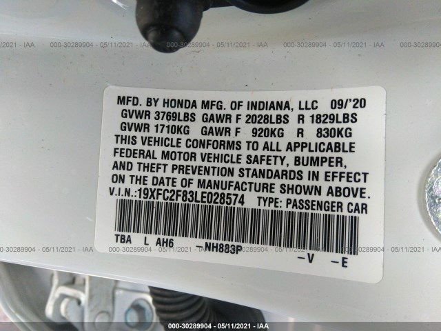 Photo 8 VIN: 19XFC2F83LE028574 - HONDA CIVIC SEDAN 