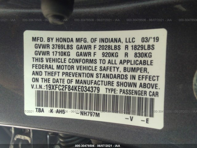 Photo 8 VIN: 19XFC2F84KE034379 - HONDA CIVIC SEDAN 