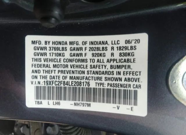 Photo 8 VIN: 19XFC2F84LE208176 - HONDA CIVIC SEDAN 