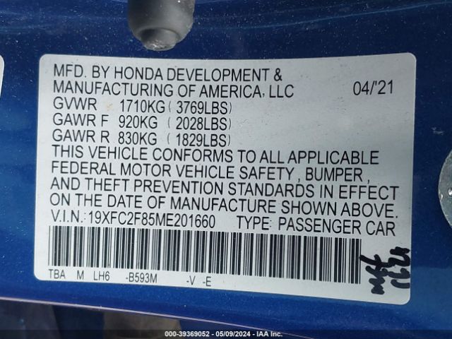 Photo 8 VIN: 19XFC2F85ME201660 - HONDA CIVIC 