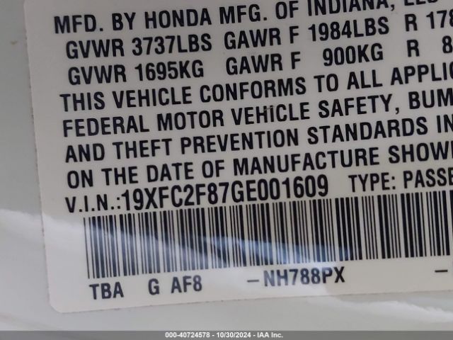 Photo 8 VIN: 19XFC2F87GE001609 - HONDA CIVIC 